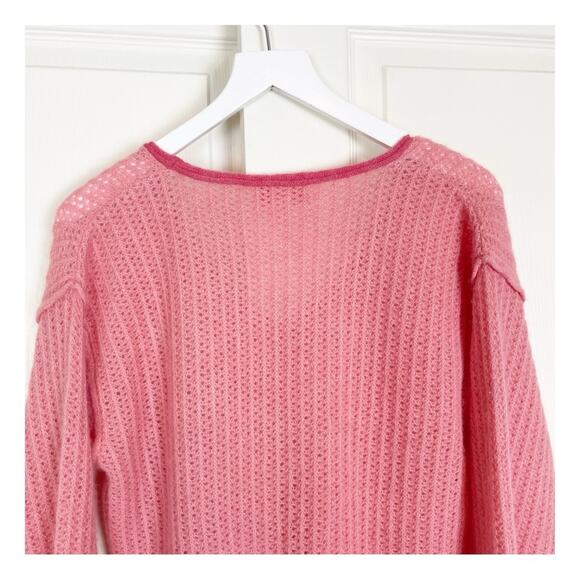 Kilte Collection Tipped V-neck Cashmere Alpaca Sweater Pink Lightweight Knit - Picture 5 of 9